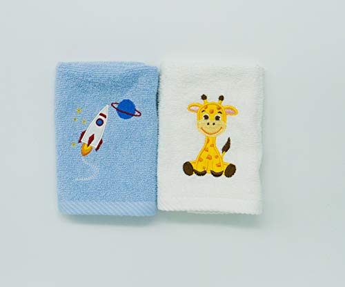 Lex's Linens Lot de 2 gants de toilette pour enfant (1 de chaque) (Girafe et fusée) Cover