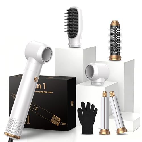 Image of Blow Dryer Brush Set 5 in 1, Low Heat Hair Care Hot Air Styler Negative Ion Air Curling Wrap Air Curler, Round Brush Blow Dryer Curling Iron Hair Styling Tools Gift for Dry,Volumize,Straight,Curl