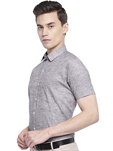 Image of GHPC Cotton Linen Plain Solid Half Sleeves Regular Fit Formal Shirt for Men
