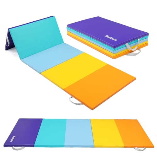 Matladin 8 FT/6FT Folding Gymnastics Gym Exercise Aerobics Mat PU Leather Tumbling Mats for Stretching Yoga Cheerleading Martial Arts Play (Color-8x3x1in)