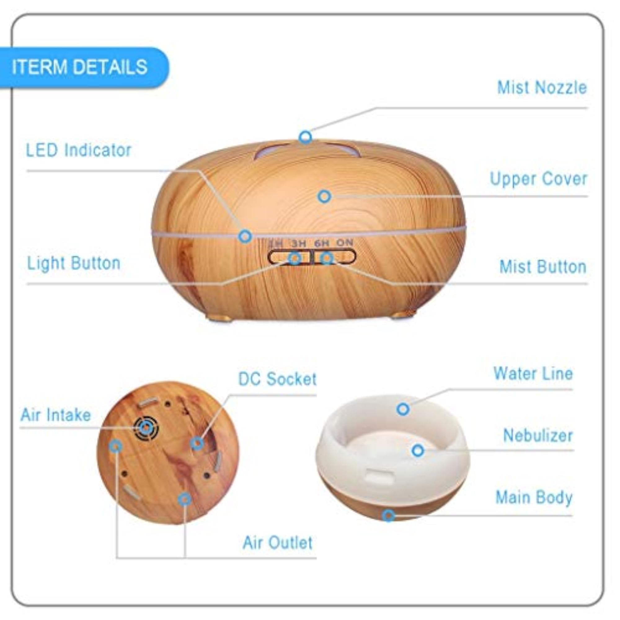LICHTS British Plug RC Wood Grain Aroma Diffuser 500ml