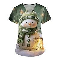 Scrubs Christmas Plus Size Stretchy Short Sleeve V Neck Xmas Snowman Design Nurse Scrubs Holiday Medical Uniforms Christmas Nursing Shirts for Women 2025 -Army Green,5XL