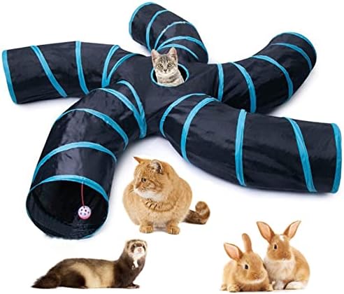 Jeeone Cat Tunnels for Indoor Cats 5-Way Small Animal Pipeline Cat Tunnel Interactive Maze House with Play Ball S-Type for Cats Ferret Kitten Puppy Rabbit Guinea Pig