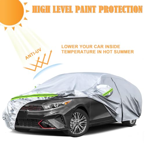 Image of Waterproof Car Covers Replace for 2009-2025 Kia Forte /K3, 6 Layers Silver All Weather Custom-fit Car Cover with Zipper Door & Windproof Bands for Snow Rain Dust Hail Protection