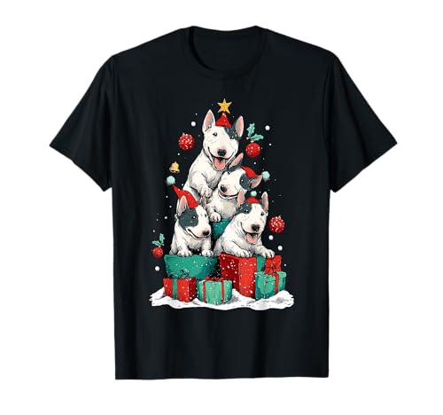 Bonito Sombrero de árbol de Navidad con Forma de Perro Bull Terrier Americano Camiseta