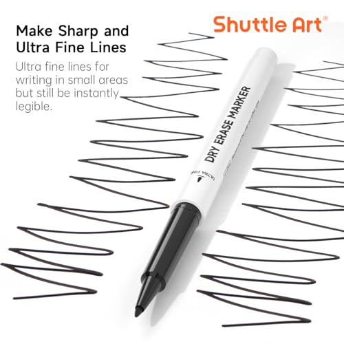 Image of Shuttle Art Ultra Fine Dry Erase Markers, 15 Pack Black Whiteboard Markers with Erase, Dry Erase Markers Perfect For Writing on Whiteboards, Dry-Erase Boards,Mirrors for School Office Home