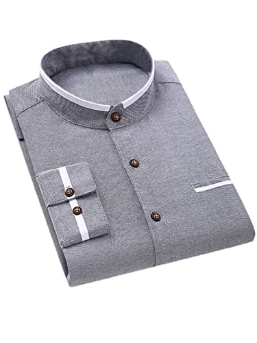 Chemise coupe classique homme unie grise à boutons et poche plaquée