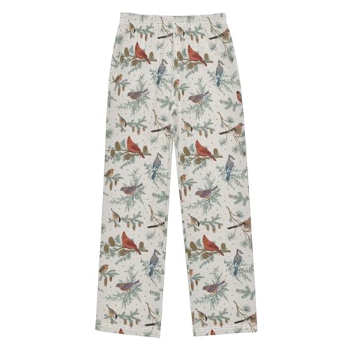 Bullfinch Bird Pine Tree Boys Long Pants Soft Trousers Elastic Waist Kids Lounge Bottoms with Pockets S-XL