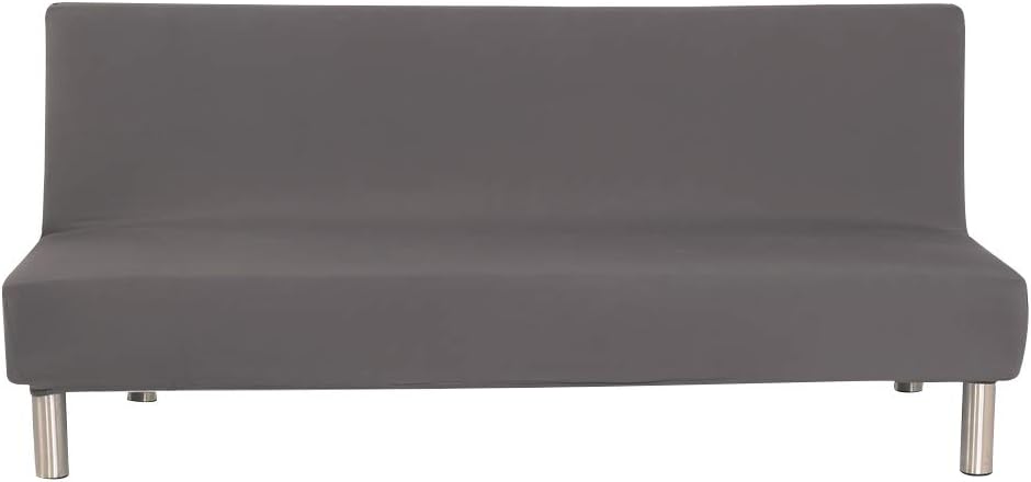 DIFEN Futon Slipcover Sofa Bed Cover Solid Color Full Folding Elastic Armless 80 x 50 inch, Lightweight Stretch Furniture Protector (Grey:80" x 50")