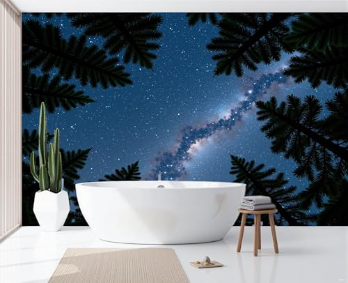 Pins et Voie lactée sur papier peint panoramique 3D ciel étoilé 400x280cm pour déco de salon - 5