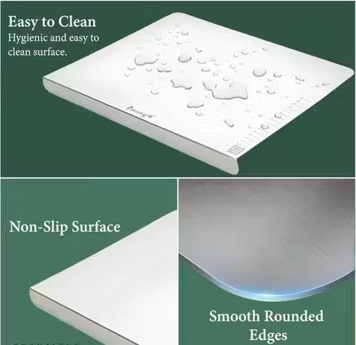 Image of Henny 304 Stainless Steel Chopping Board with Lip for Kitchen | Free Rollin Pin | for Cutting Vegetables, Meat,Fish,Fruits | Large |
