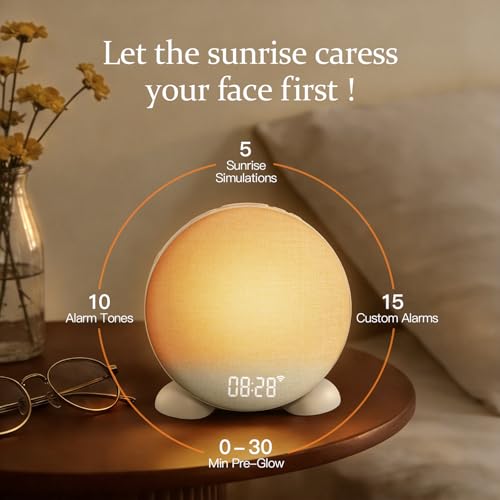 ANJANK App Smart Sunrise Alarm Clock Sound Machine with Wake up Light, Dimmable Clock & Night Light, Up to 15 Alarms, White Noise Machine with 25 Soothing Sounds for Bedroom, Gift for Kids Adults - Image 3