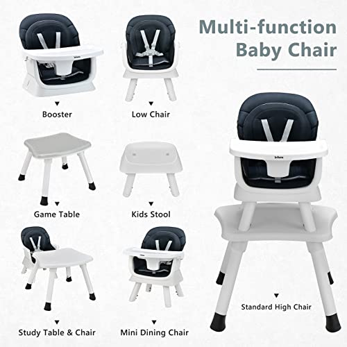 Image of INFANS 8 in 1 Baby High Chair, Convertible Highchair for Babies and Toddlers, Infant Dining Booster Seat, Building Block Table, Kids Stool Table Chair Set with Removable Tray