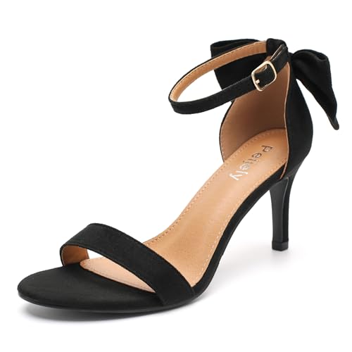 Womens Bow Knot Heeled Sandal Ankle Strap Round Toe Mid Kitten Heels Bride Wedding Party Dress Party Shoes