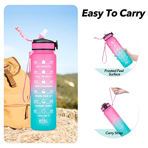 Image of 1 litre Motivational Fitness Sport Water Bottle with Straw & Time Maker, Leak-proof, BPA-free, Tritan, Toxin Free Plastic Drink Bottle Design for Girls, Boy, Cycling, School & Office