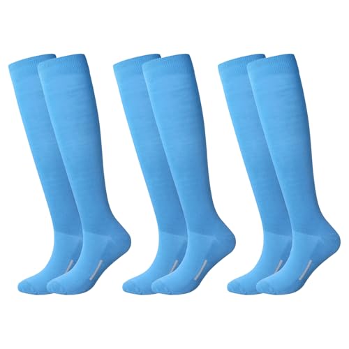 Haysandy 3 Pairs Baseball Socks Bulk Softball Sock Youth High Long Tube Soccer Football Team Boys Girls Adults Sport Sock(Light Blue M)