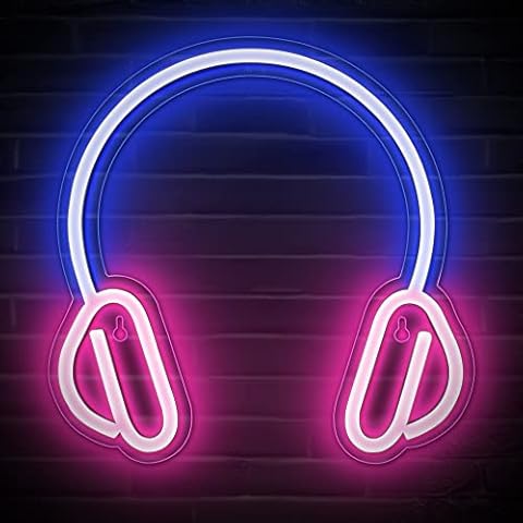 Lumoonosity Headphone Neon Sign - Headset Neon Lights for Game Room, Audio Room, Studio, Bedroom, Wall Decorations - Headphone Led Signs for Gamers - 11 x 11-inch Cool Neon Wall Signs Cover
