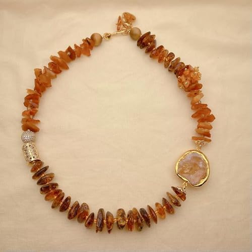 Collar de Citrino Amarillo en Bruto de ámbar Dorado Natural de 28 x 32 mm
