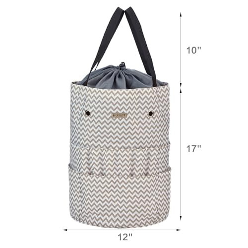 HOMEST Large Crochet Bag with Customized Front Compartment for Knitting Accessories, Yarn Storage with 6 Oversized Grommets, Tote Organizer with Drawstring Closure, Ripple