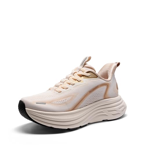 Women's Slip On Walking Shoes Hands-Free Cushion Running Tennis Shoes Non-Slip Comfortable Workout Gym Sports Athletic Fashion Sneakers 7 Beige
