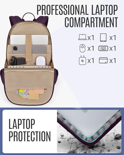 Image of LIGHT FLIGHT Travel Laptop Backpack Women, 15.6 Inch Laptop Backpack with USB Charging Hole, Water Resistant College Bookbag, Black Computer Backpacks for Work, Grayish Pink