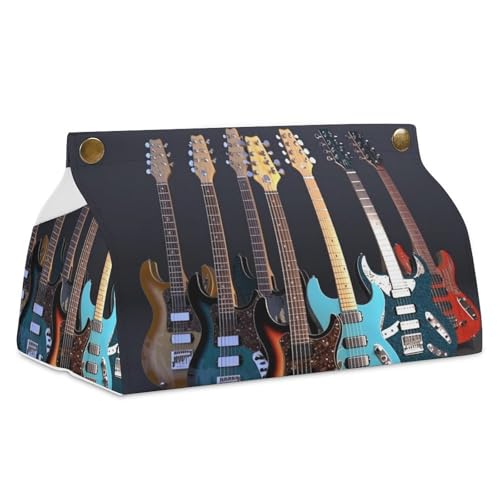 Tissue Box Cover, Cool Electric Guitar Tissue Box Holder, PU Stylish Decorative Holder with Snap Closure, Easy Refill & Durable Design for Home, Car & Office, All Occasions