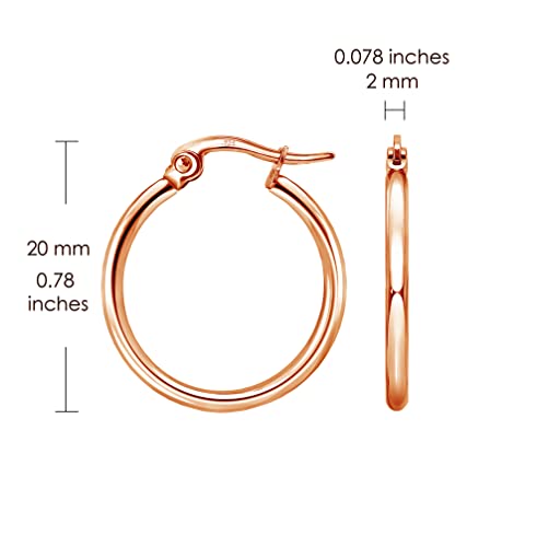 Hoops & Loops - Sterling Silver 20Mm High Polished Click Top Hoop Earrings In Rose Gold Flash Plated #TOP4