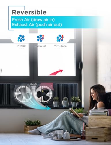 Image of BLACK+DECKER 9 inch Dual Window Fan with 2 Speed Levels, Double Window Fan with Mechanical Controls and Removable Feet Fan