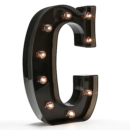 Light Up Black Alphabet Marquee Letters Sign LED Marquee Number Lights Sign for Night Light Home Bar Christmas Lamp Birthday Wedding Party Decoration C