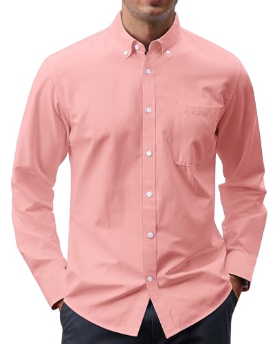 Image of J.VER Men's Oxford Shirt Solid Casual Button Down Collar Shirts Long Sleeve Dress Shirts with Pocket