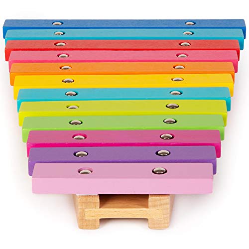 boppi Natuurhouten muzikale Xylofoon speelgoedinstrument voor peuters en baby met 2 houten hamers en 12 regenboog gekleurde sleutels voor kinderen en kinderen 32CM lang vanaf 18 maanden - Image 4