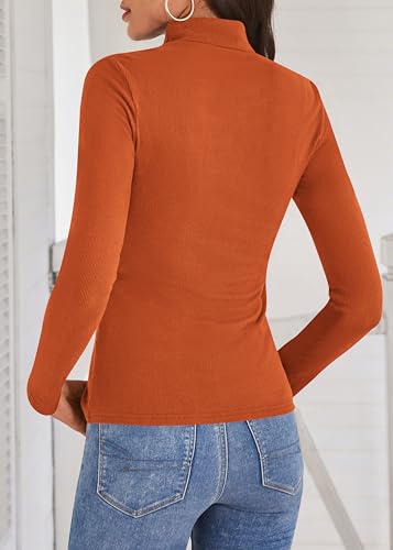 Poetsky Womens Turtleneck Long Sleeve Tops Fall Slim Fitted Shirts Ribbed Thermal Underwear Tops4