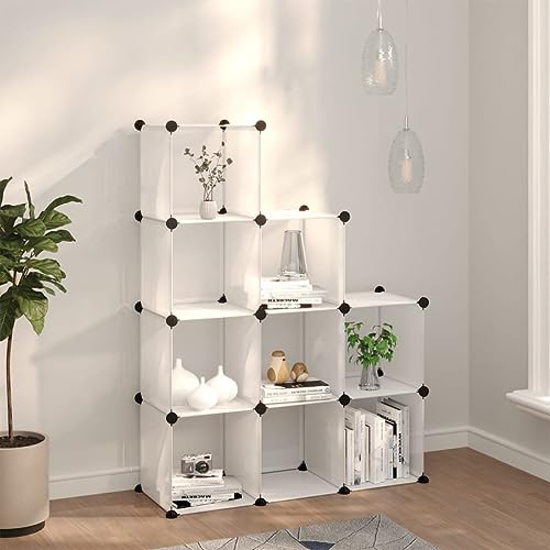 YUOTYRKTEJRSG Transparent 9-Cube Storage Shelf Organizer with Steel Frame, Modular PP Plastic Bookcase for Home Office Bedroom, Easy Assembly Space-Saving Design, 10kg Load Capacity per Cube
