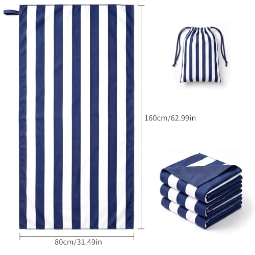 Lewsun Oversized Microfiber Beach Towels for Travel, 71"x35" Large Quick Dry Sand Free Camping Towel for Gym Pool, Soft Absorbent Sports Towel (Deep Blue) — view 3