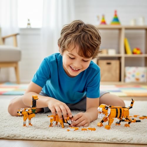 Image of Apex 3-in-1 Wild Animal Building Blocks Kit - Build Lion, Tiger or Emu with Block Set | Kids Construction Toy Building Blocks | Creative STEM Toy for Kids
