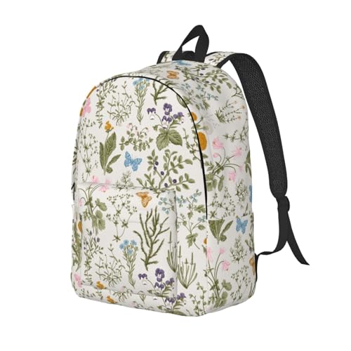 Vintage Wild Herb Floral Flower Backpack for Girls Boys Women Lightweight Canvas Bookbag Casual Daypack for Travel Outdoor Camping, 17 Inch4