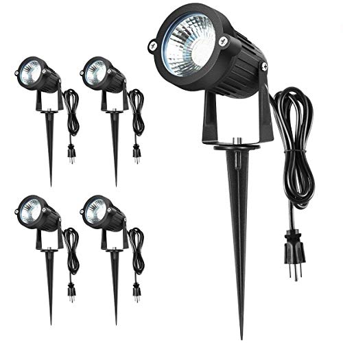 warmoon Outdoor LED Landscape Spotlight 5W Waterproof Decorative COB Lamps Daylight White Line Voltage with Spiked Stand for Lawn, Garden, Yard, Driveway, Pathways - 4 Packs
