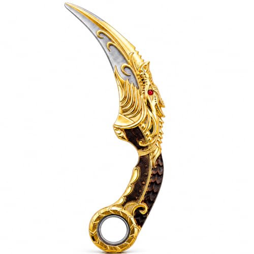 Image of Salvus APP SOLUTIONS Anime Inspired Karambit Toy Knife | Decorative Cosplay Collectible Display Prop with Finger Ring Handle | 1 Pc (Golden)