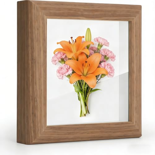 4x4 Shadow Box Picture Frame Real Glass Front  Small Shadow Box Frame Display Mini Memories 3D Keepsakes Badges Medals Tickets Photos Collectibles & Art - Perfect for Wall or Tabletop Decor