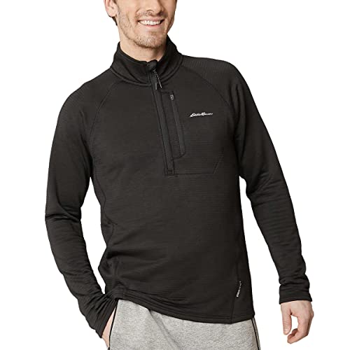 Eddie Bauer Quarter Zip Pullover Men, Fleece Jacket Men, Grid Fleece Mens Pullover, Mens Shirts Jacket with Chest Pocket - Black Small4
