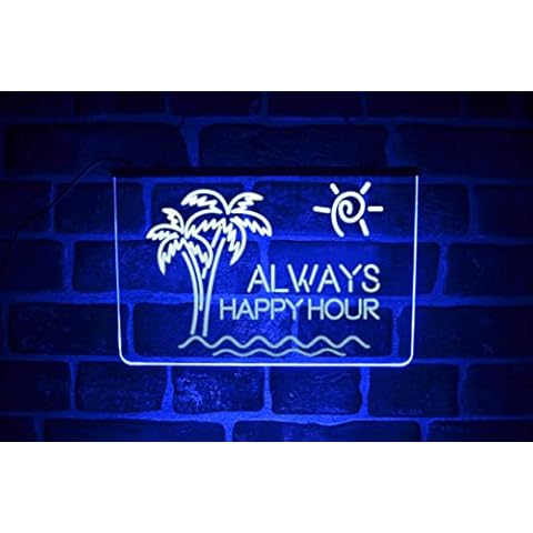 Always Happy Hour Neon LED Bar Sign | Hanging Window Light Up Display For Home Pub Cover