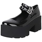  Etebella Damen Mary Jane Plateau Gothic High Heels Pumps mit Blockabsatz und Riemchen Lolita Lack Schuhe (Schwarz,41)