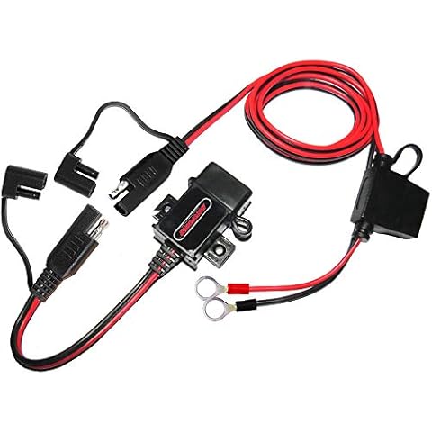MOTOPOWER 3.1Amp USB Charger Kit with SAE connector caps for Phone Tablet GPS charging on motorcycle Cover