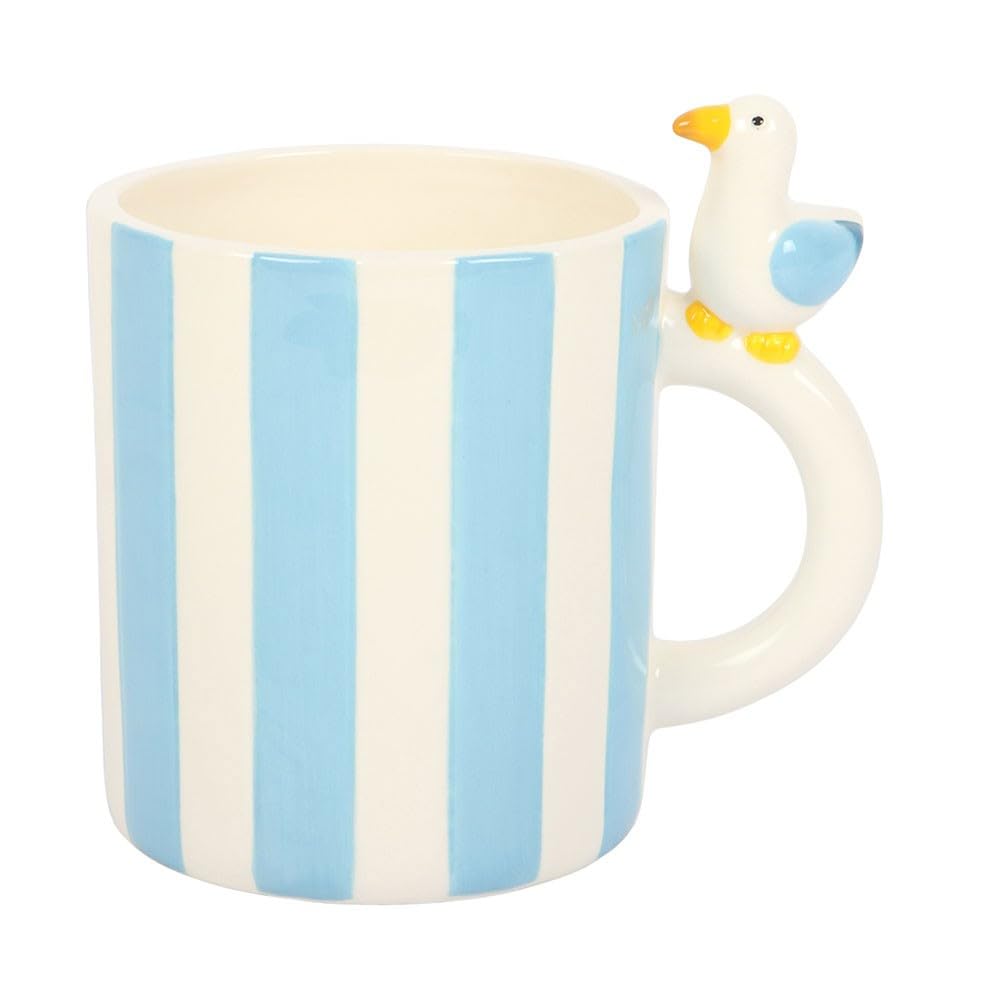 Something Different Wholesale Striped Mug with Seagull | Coastal Ceramic Mug with Pastel Stripes | 370ml Seaside Novelty Mug | Beach Hut Inspired Tea Cup | Gift for Ocean Lovers