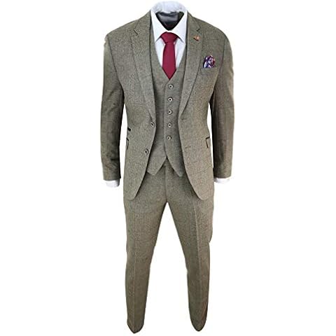House Of Cavani Mens Tweed Check Olive Green Wine Suit Tailored Fit Wedding Cover