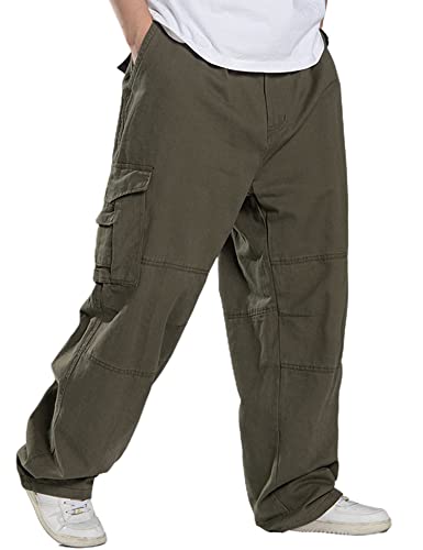 Kinghua Baggy Cargo Pants for Men Casual Loose Fit Elastic Waist Cotton Twill Cargo Pants