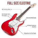 RockJam pełnowymiarowy zestaw gitarowy elektryczny z wzmacniaczem 10-watowym, akcesoriami i lekcjami, Czerwony
