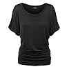 Made-By-Johnny-MBJ-Womens-Solid-Short-Sleeve-Boat-Neck-V-Neck-Dolman-Top-with-Side-Shirring MBJ WT817 Womens Dolman Drape Top with Side Shirring XL Black