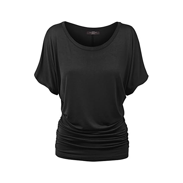 Made-By-Johnny-MBJ-Womens-Solid-Short-Sleeve-Boat-Neck-V-Neck-Dolman-Top-with-Side-Shirring MBJ WT817 Womens Dolman Drape Top with Side Shirring XL Black