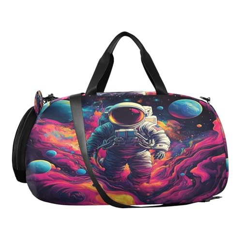 Travel Duffle Bag for Kids Boys Girls Space Galaxy Astronaut Sports Bag Overnighter Duffle Sleepover Weekender with Shoes Compartment4